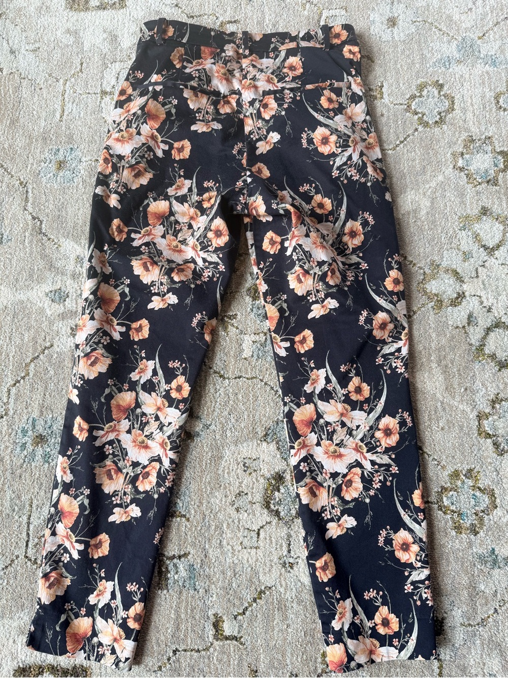 H&M Black Ankle Pants with Peach Floral Pattern